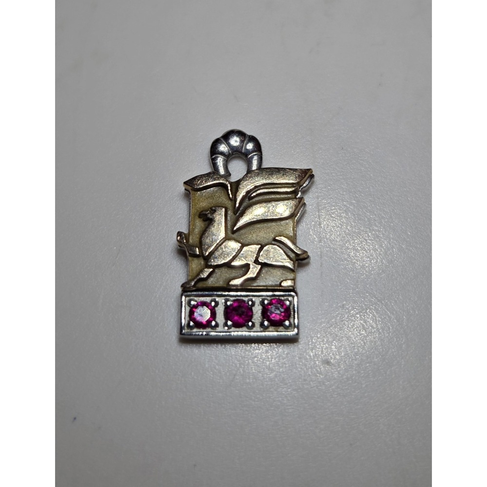 Vintage 10k Yellow & White Gold Griffin Charm With Rubies